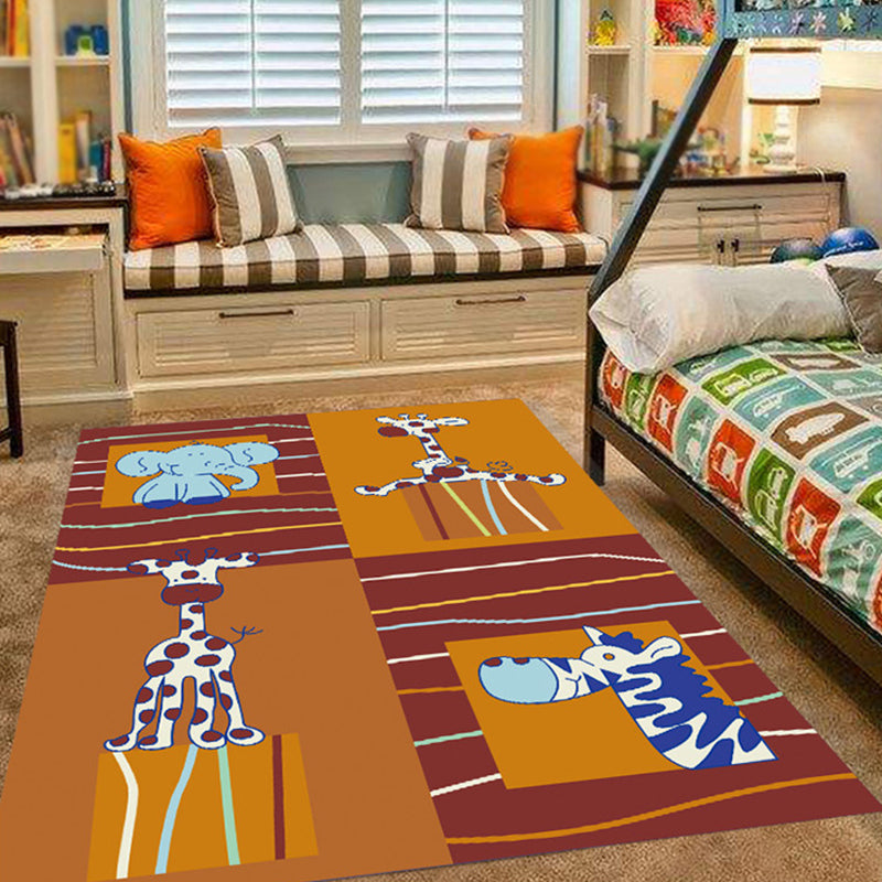 Vivolux | Roze en Blauwe Kinderkamer Tapijt Dieren Vogel Olifant Giraf Patroon Tapijt Polyester Antislip Vloerkleed