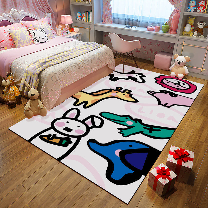 Vivolux | Uniek Kinderen Tapijt in Roze en Zwart Dier Eenhoorn Kat Varken Patroon Tapijt Polyester Huisdiervriendelijk Vloerkleed voor Kinderkamer