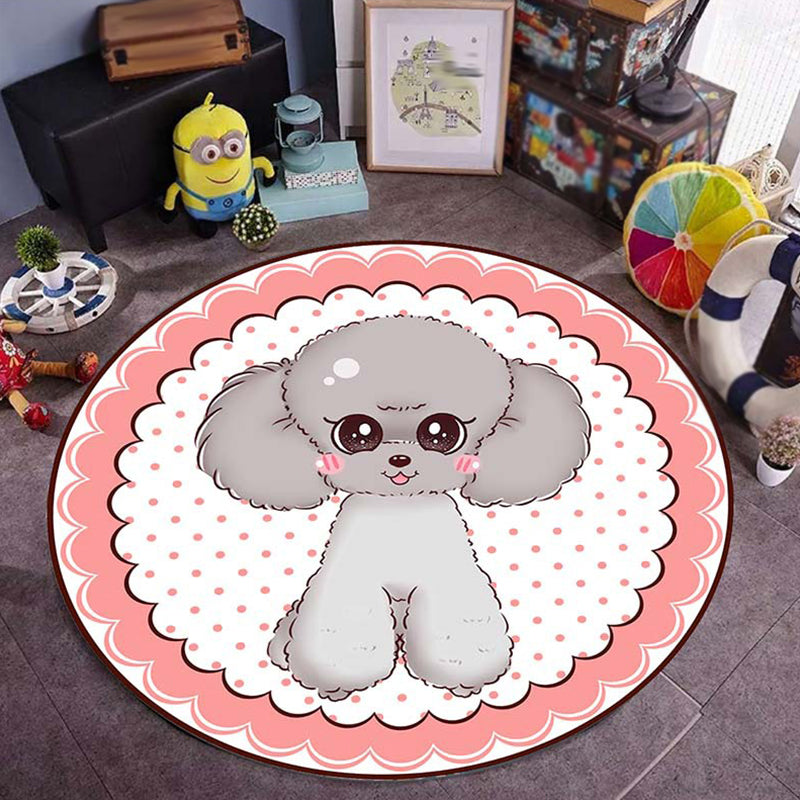 Vivolux | Rosa und rote Kinderzimmer Teppich Kinder Tier Hund Muster Teppich Polyester rutschfeste Rückseite Teppich