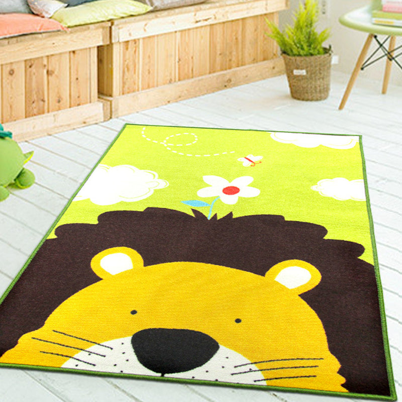 Vivolux | Süßer Kinderteppich in grün und blau mit Tiermuster Löwe Panda Pinguin Teppich Polyester rutschfester Teppich für das Kinderzimmer