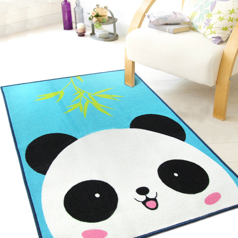 Vivolux | Süßer Kinderteppich in grün und blau mit Tiermuster Löwe Panda Pinguin Teppich Polyester rutschfester Teppich für das Kinderzimmer