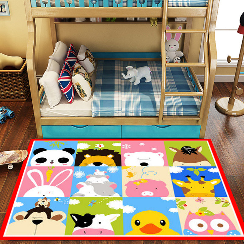 Vivolux | Süßer Kinderteppich in grün und blau mit Tiermuster Löwe Panda Pinguin Teppich Polyester rutschfester Teppich für das Kinderzimmer