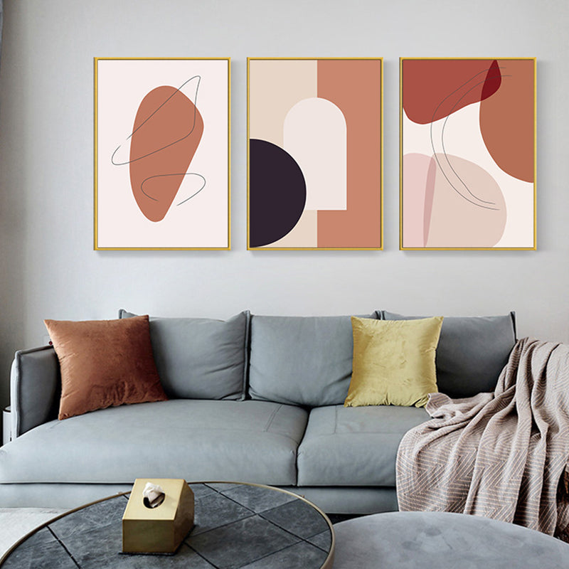 Vivolux | Skandinavische abstrakte Figuren Wandkunst Leinwand dekoratives orange Bild für das Zeichenzimmer