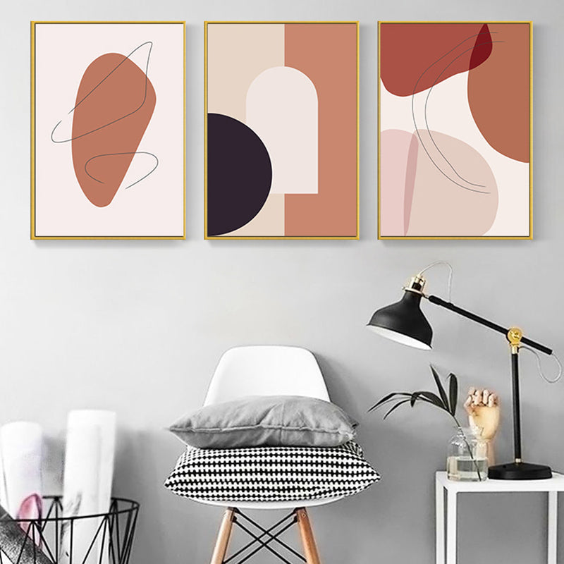 Vivolux | Skandinavische abstrakte Figuren Wandkunst Leinwand dekoratives orange Bild für das Zeichenzimmer