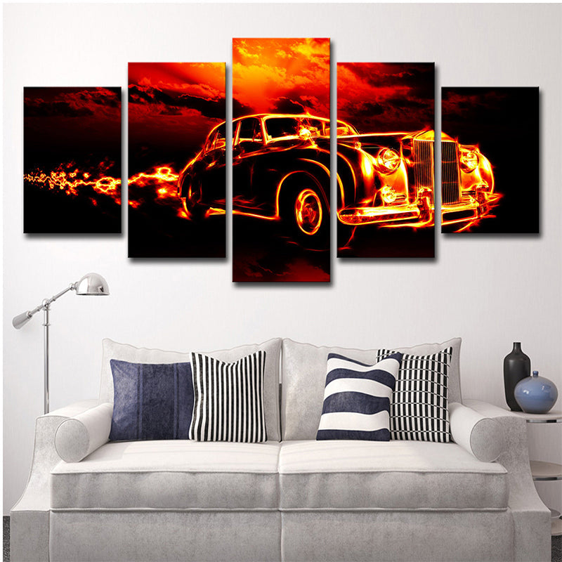 Vivolux | Vintage Auto Wandkunst Meerdelig Hedendaags Jongensslaapkamer Canvas in Oranje-Zwart