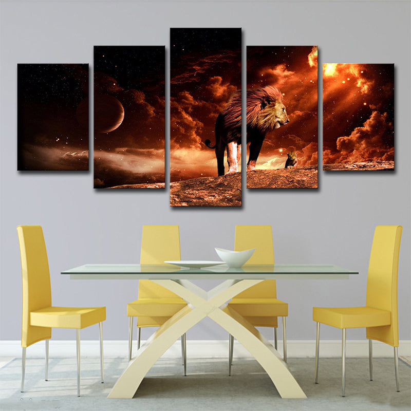 Vivolux | Outer Space Löwe Wandkunst Science Fiction Mysteriöser Planet Leinwanddruck in Braun