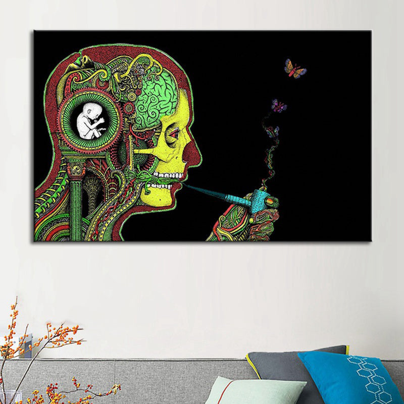 Vivolux | Rookende Man Wandkunst Print Moderne Canvas in Groen voor Grote Kamer, Meerdere Maten