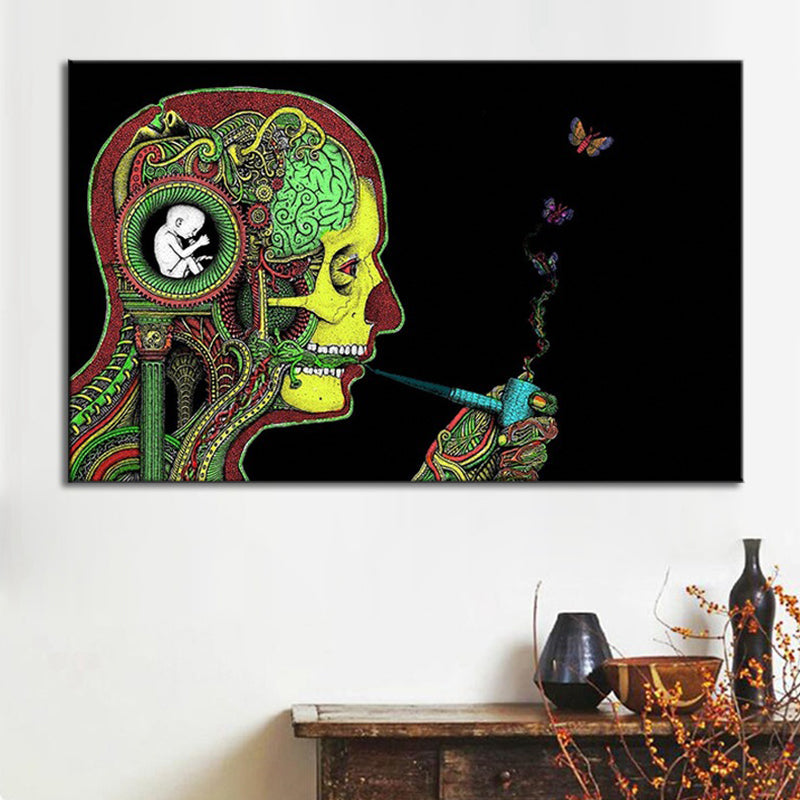 Vivolux | Rookende Man Wandkunst Print Moderne Canvas in Groen voor Grote Kamer, Meerdere Maten