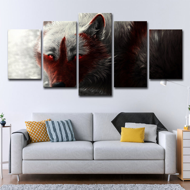 Vivolux | Wolf Wandkunst Haus Innenraum Tier Leinwanddruck in Schwarz und Rot zur Dekoration