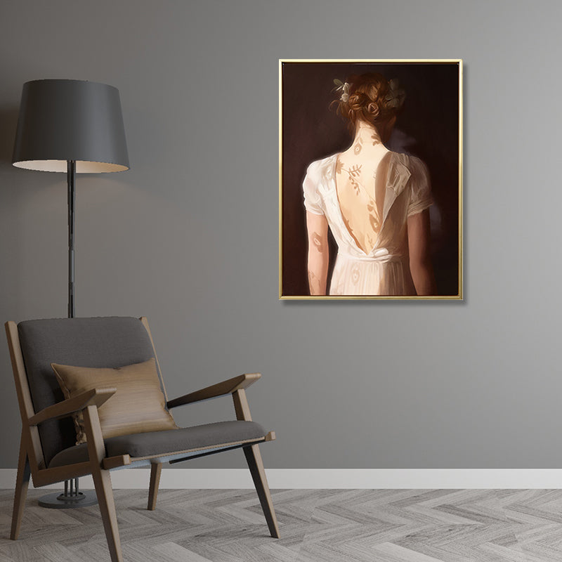 Vivolux | Traditionelle Figuren-Druck Wandkunst Gelb-Braun Sonnenlicht auf dem Rücken von Mädchen Malerei für den Raum
