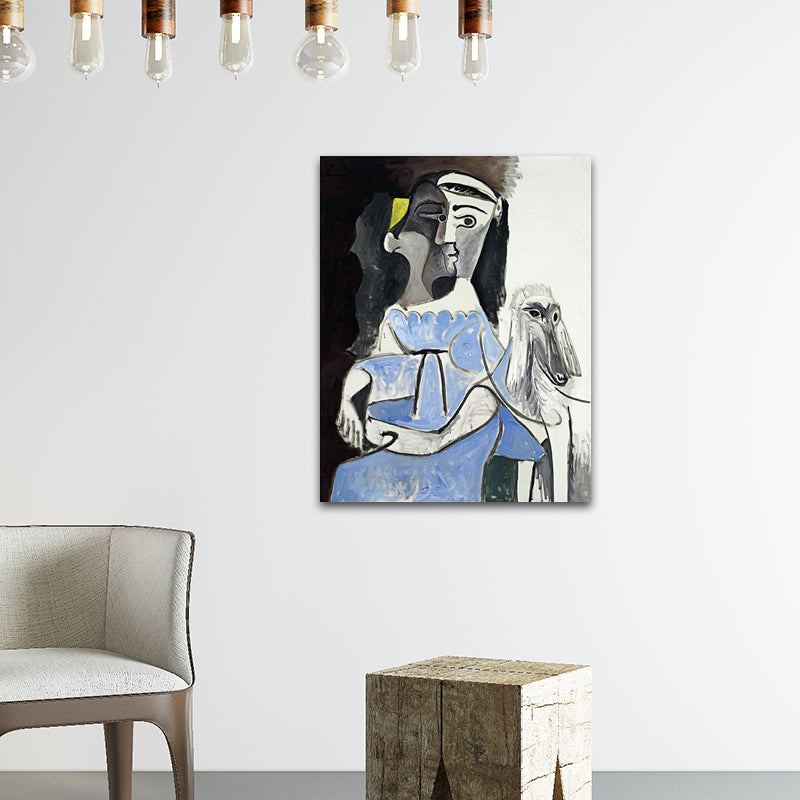 Vivolux | Picasso Frau und Hund Leinwand Kunst Vintage Texturierte Oberfläche Malerei in Blau und Grau