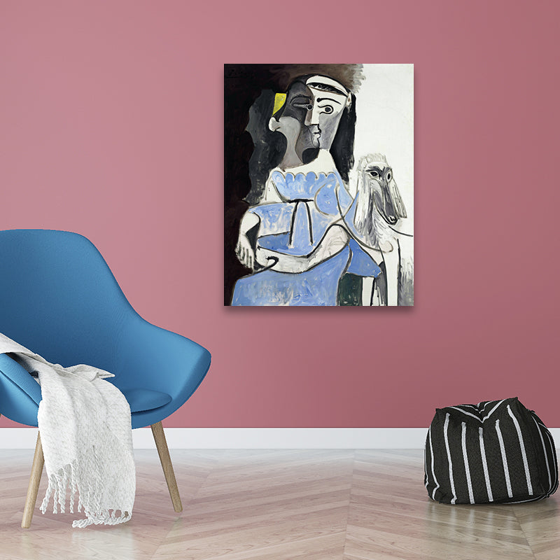 Vivolux | Picasso Frau und Hund Leinwand Kunst Vintage Texturierte Oberfläche Malerei in Blau und Grau