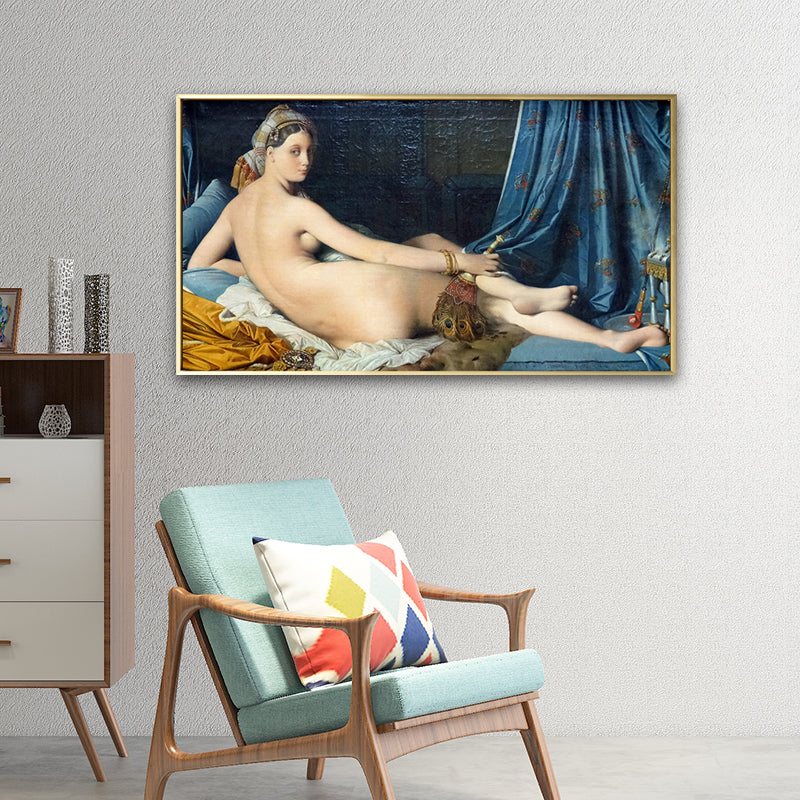 Vivolux | Nude Frau Malerei Kunstdruck Vintage Sexy Figur Wanddekoration in Blau für das Esszimmer