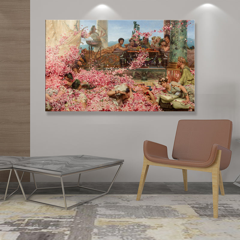 Vivolux | Textured People und Rosenmalerei Rustikale Leinwand Wandkunst in Pink für das Wohnzimmer
