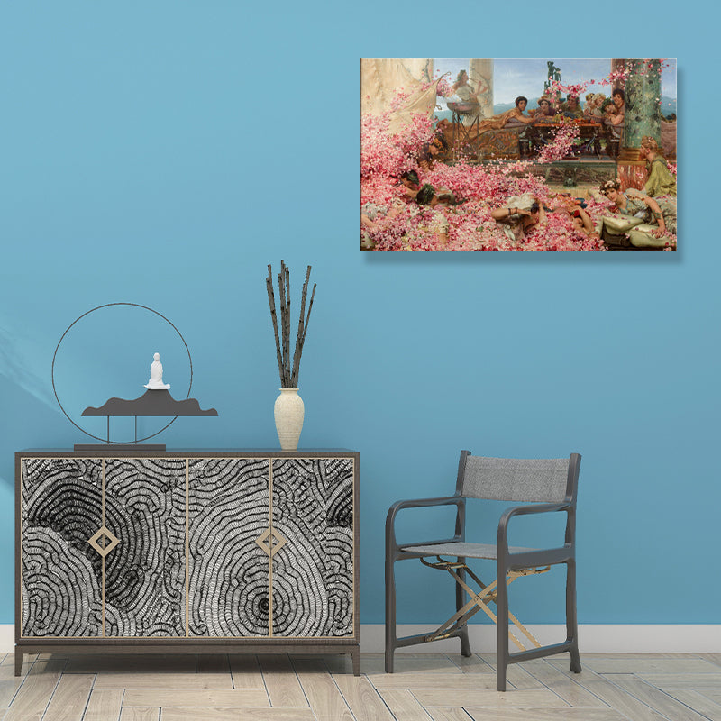 Vivolux | Textured People und Rosenmalerei Rustikale Leinwand Wandkunst in Pink für das Wohnzimmer