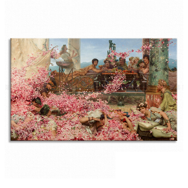Vivolux | Textured People und Rosenmalerei Rustikale Leinwand Wandkunst in Pink für das Wohnzimmer