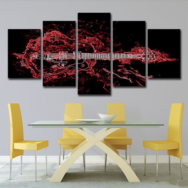 Vivolux | Rode Muzikale Canvas Wandkunst Gitaar Moderne Stijl Multi-Stuk Wanddecoratie voor Slaapkamer