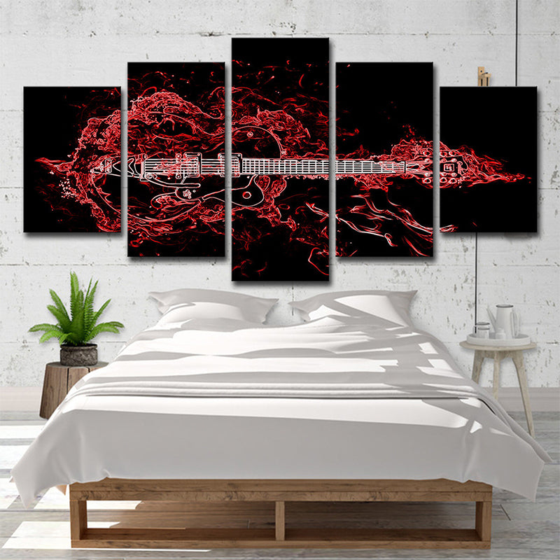 Vivolux | Rode Muzikale Canvas Wandkunst Gitaar Moderne Stijl Multi-Stuk Wanddecoratie voor Slaapkamer