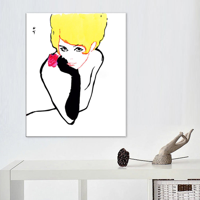 Vivolux | Pop Art Blonde Beauty Leinwanddruck Gelb-Schwarz Texturiert Wanddekoration für das Wohnzimmer