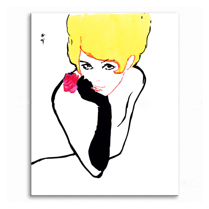Vivolux | Pop Art Blonde Beauty Leinwanddruck Gelb-Schwarz Texturiert Wanddekoration für das Wohnzimmer