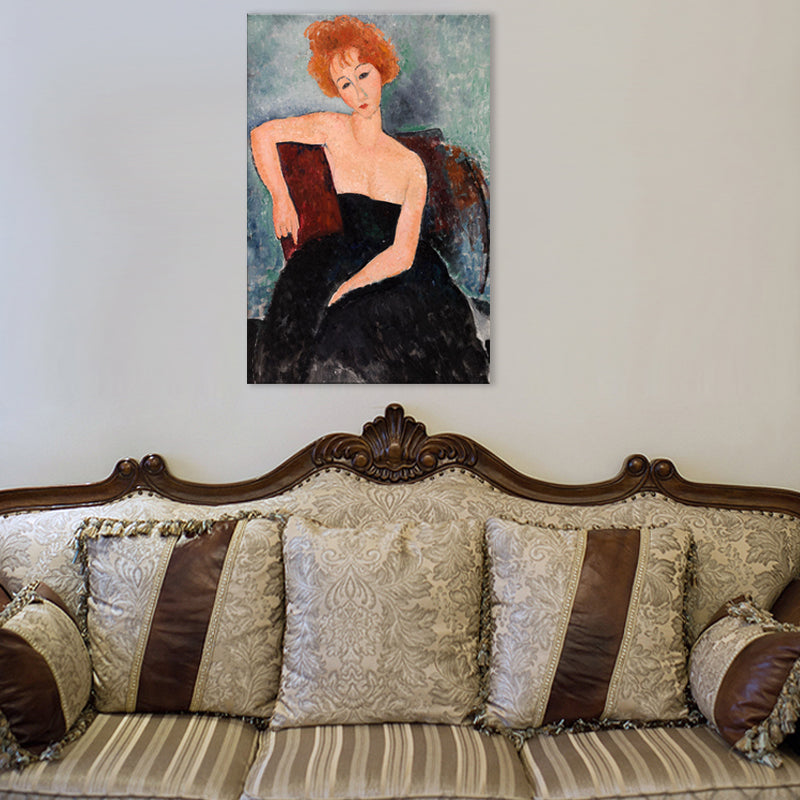 Vivolux | Portrait Wandkunst Druck Studienzimmer Frau mit roten Haaren Leinwand Blau strukturiert (Mehrere Größen)