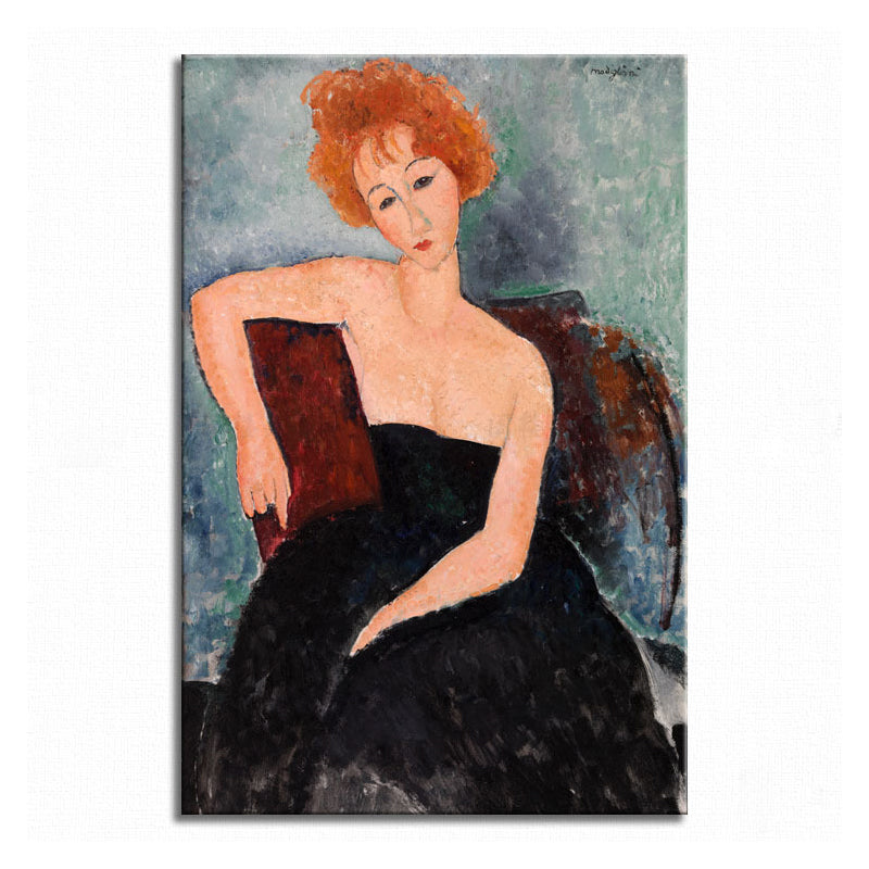 Vivolux | Portrait Wandkunst Druck Studienzimmer Frau mit roten Haaren Leinwand Blau strukturiert (Mehrere Größen)