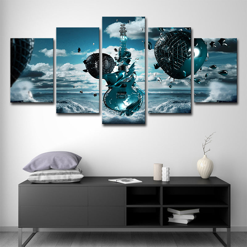 Vivolux | Sky Frozen Guitar Leinwanddruck Blau Moderner Stil Wandkunst Dekor für Jungen Schlafzimmer
