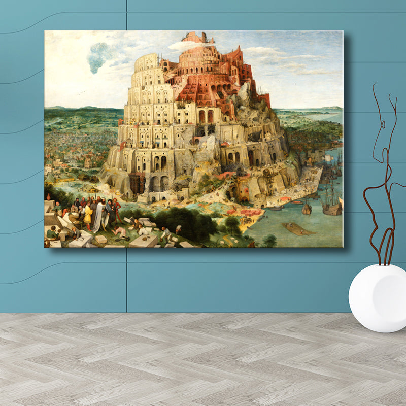 Vivolux | Turm von Babel Wandkunst Texturierte Weltkultur Wohnzimmer Leinwanddruck in Gelb