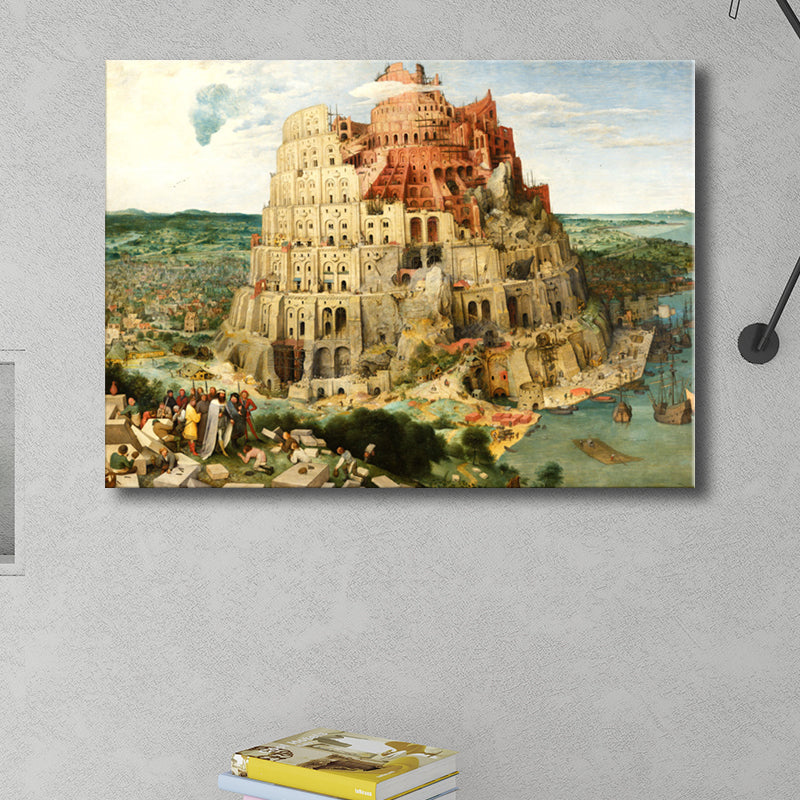 Vivolux | Turm von Babel Wandkunst Texturierte Weltkultur Wohnzimmer Leinwanddruck in Gelb
