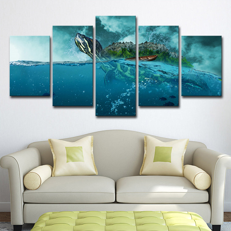 Vivolux | Oceaanoppervlak Schildpad Canvas Print Multi-Stuk Modernisme Woonkamer Wandkunst in Blauw