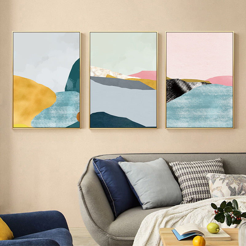 Vivolux | Pastel Nordic Style Wandkunst Illustration Bergfluss Landschaft Leinwanddruck für Raum