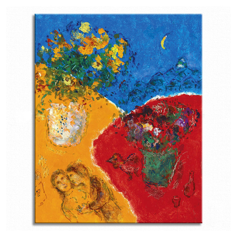 Vivolux | Texturiertes Blumen- und Figurenmalerei Traditionelle Wanddekoration in Gelb für das Wohnzimmer