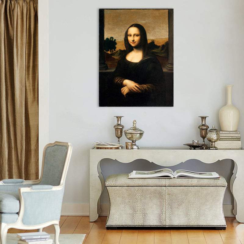 Vivolux | Rustikale Mona Lisa Portrait Leinwand Brauner Texturierter Kunstdruck für das Wohnzimmer, Verschiedene Größen