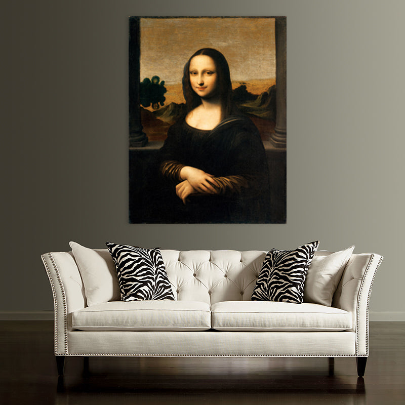 Vivolux | Rustikale Mona Lisa Portrait Leinwand Brauner Texturierter Kunstdruck für das Wohnzimmer, Verschiedene Größen
