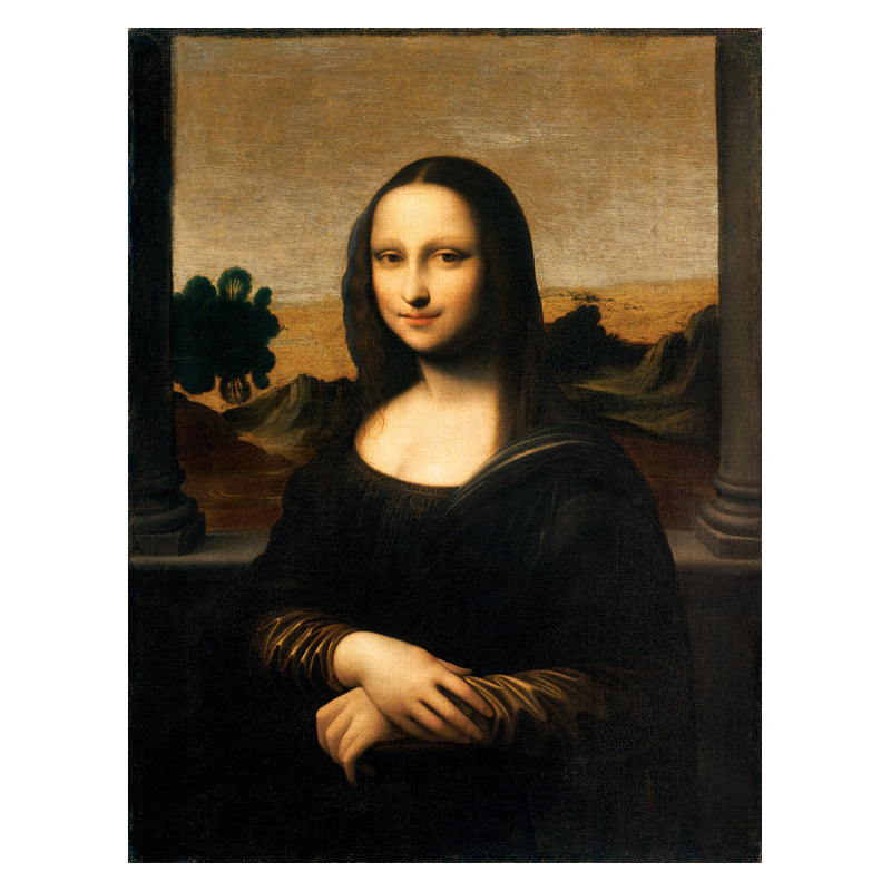 Vivolux | Rustikale Mona Lisa Portrait Leinwand Brauner Texturierter Kunstdruck für das Wohnzimmer, Verschiedene Größen