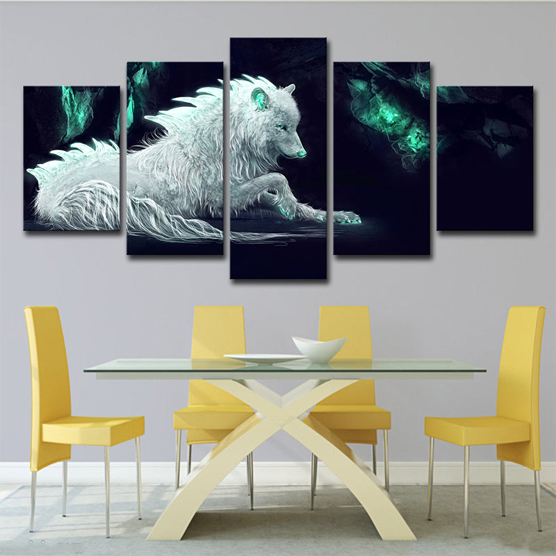Vivolux | Witte Wolf Wandkunst Meerdere Stukken Hedendaagse Huishoudinterieur Canvasprint