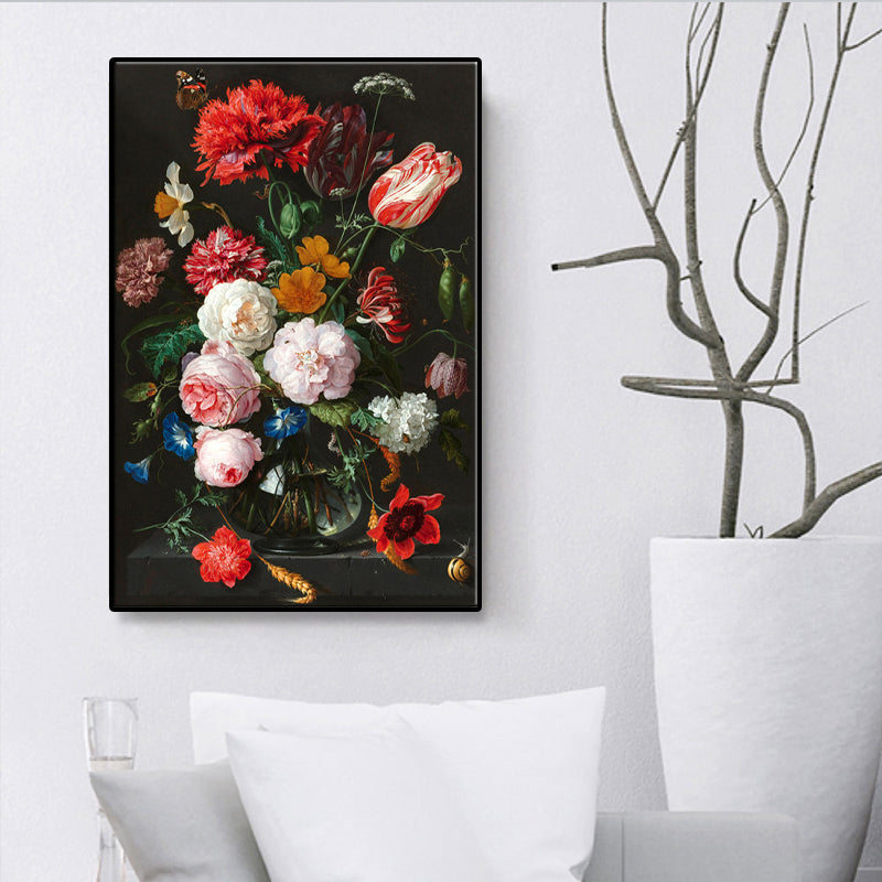 Vivolux | Traditionelle Helle Blumen Wandkunst Leinwand Texturiertes Rot Gemälde für das Wohnzimmer (Mehrere Größenoptionen)