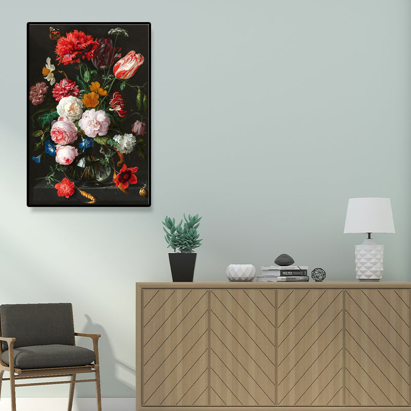 Vivolux | Traditionelle Helle Blumen Wandkunst Leinwand Texturiertes Rot Gemälde für das Wohnzimmer (Mehrere Größenoptionen)