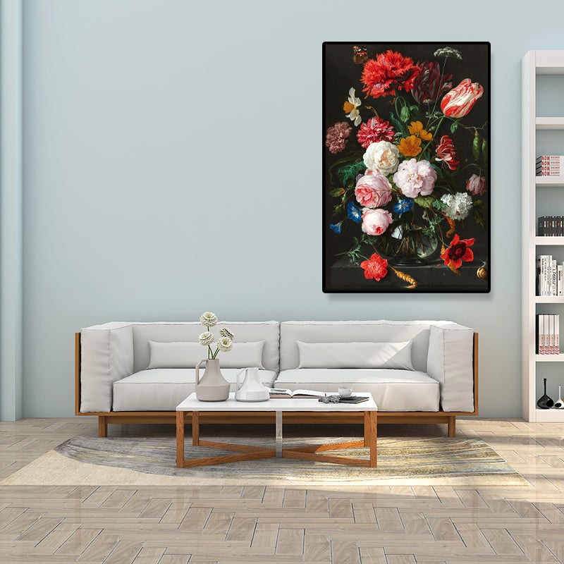 Vivolux | Traditionelle Helle Blumen Wandkunst Leinwand Texturiertes Rot Gemälde für das Wohnzimmer (Mehrere Größenoptionen)