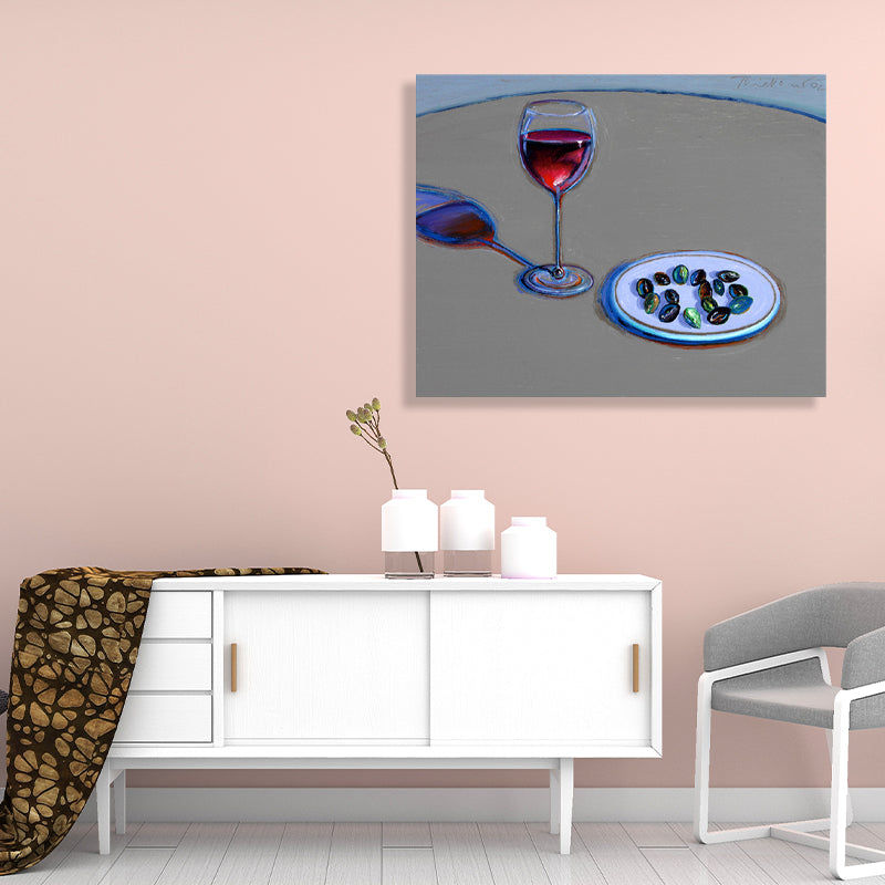 Vivolux | Traditionelle Wein- und Süßigkeitenmalerei Esswaren Graue Wandkunst Dekor, Mehrere Größen Optionen