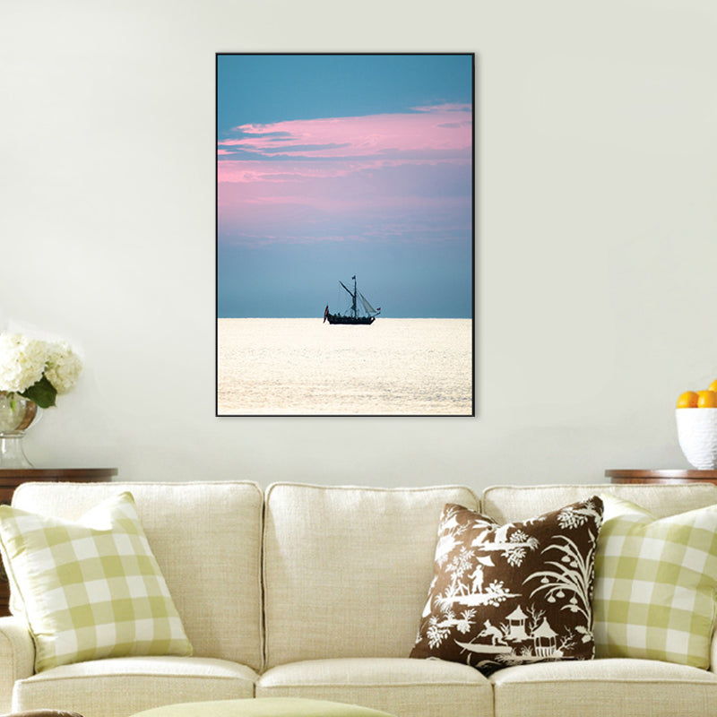 Vivolux | Tropix Leinwand Wandkunst Pink und Blaue Ozeanszenerie mit Sonnenuntergangslicht Wanddekoration