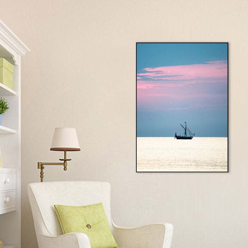 Vivolux | Tropix Leinwand Wandkunst Pink und Blaue Ozeanszenerie mit Sonnenuntergangslicht Wanddekoration