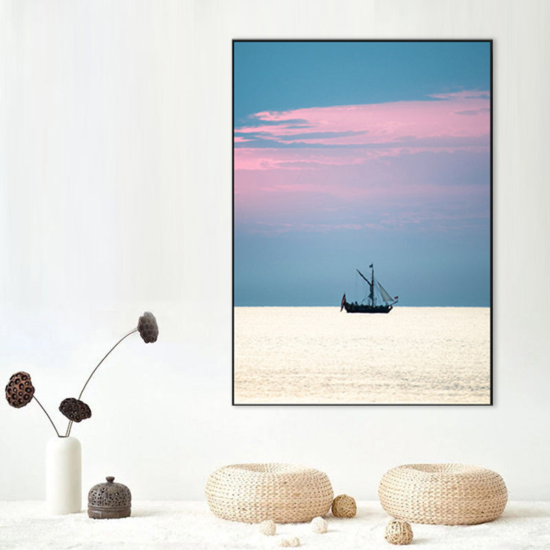 Vivolux | Tropix Leinwand Wandkunst Pink und Blaue Ozeanszenerie mit Sonnenuntergangslicht Wanddekoration