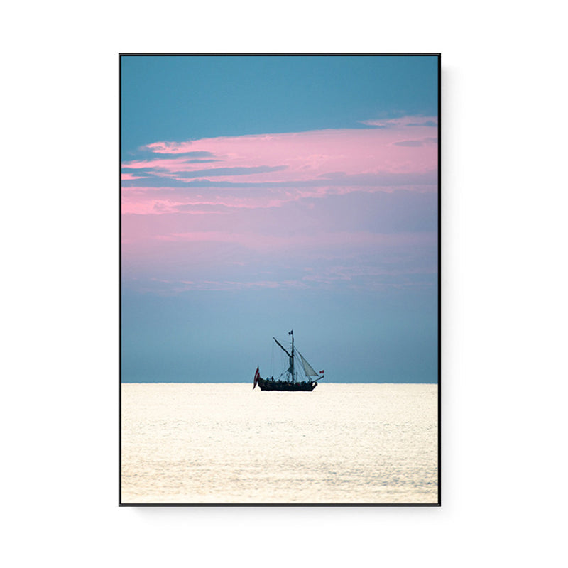 Vivolux | Tropix Leinwand Wandkunst Pink und Blaue Ozeanszenerie mit Sonnenuntergangslicht Wanddekoration
