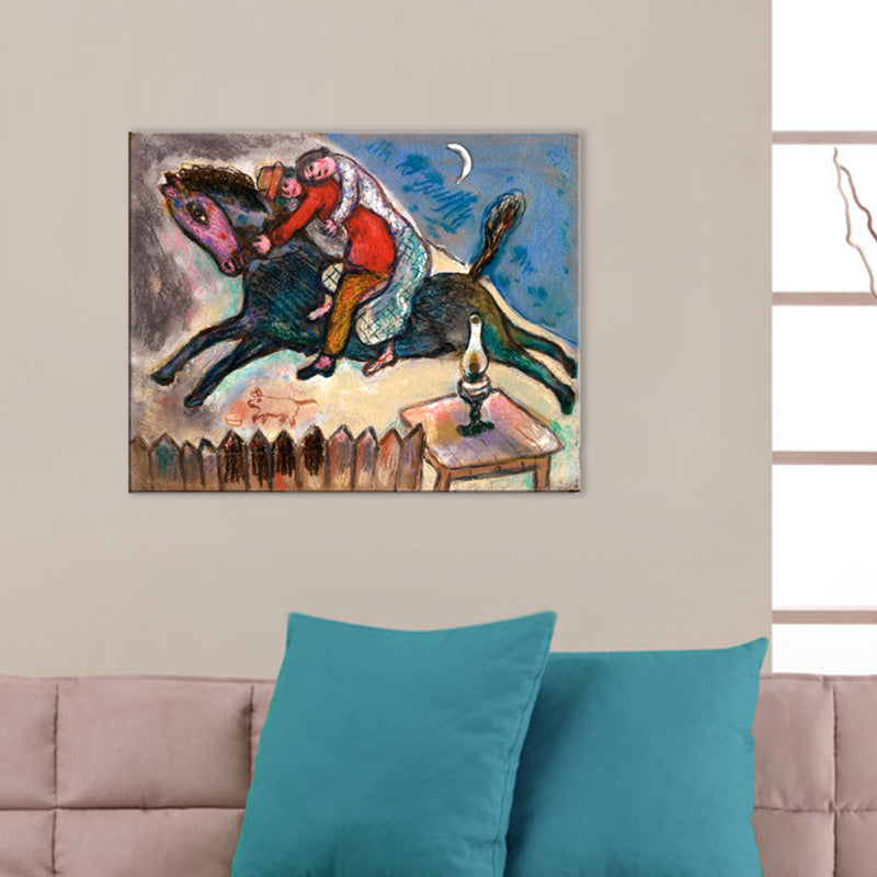 Vivolux | Paar auf Pferd Wandkunst Braun Leinwand Malerei Texturiert für Wohnzimmer, Multiple Größen