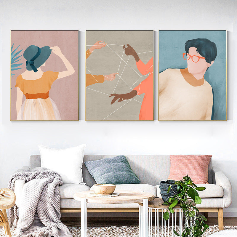 Vivolux | Nordic Figure Drawing Wandkunst Pastellfarbe Texturiertes Leinwanddruck für Teenager Schlafzimmer