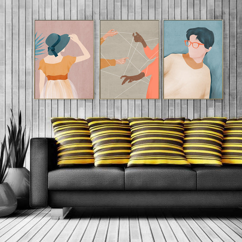 Vivolux | Nordic Figure Drawing Wandkunst Pastellfarbe Texturiertes Leinwanddruck für Teenager Schlafzimmer