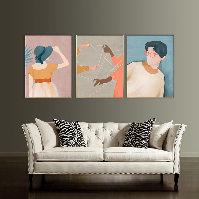 Vivolux | Nordic Figure Drawing Wandkunst Pastellfarbe Texturiertes Leinwanddruck für Teenager Schlafzimmer