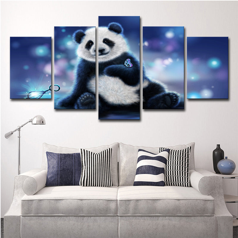 Vivolux | Schwarz-weiße Panda-Leinwandkunst Mehrteilige Wanddekoration auf Lila für das Familienzimmer