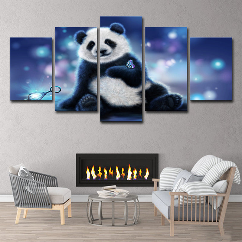 Vivolux | Schwarz-weiße Panda-Leinwandkunst Mehrteilige Wanddekoration auf Lila für das Familienzimmer
